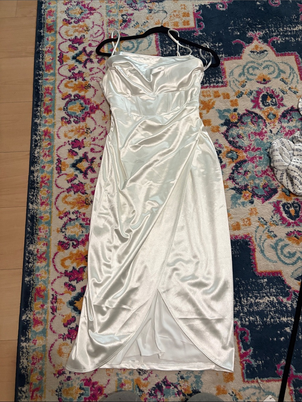 Windsor Ivory Satin Midi Slip Dress with Cowl Neck